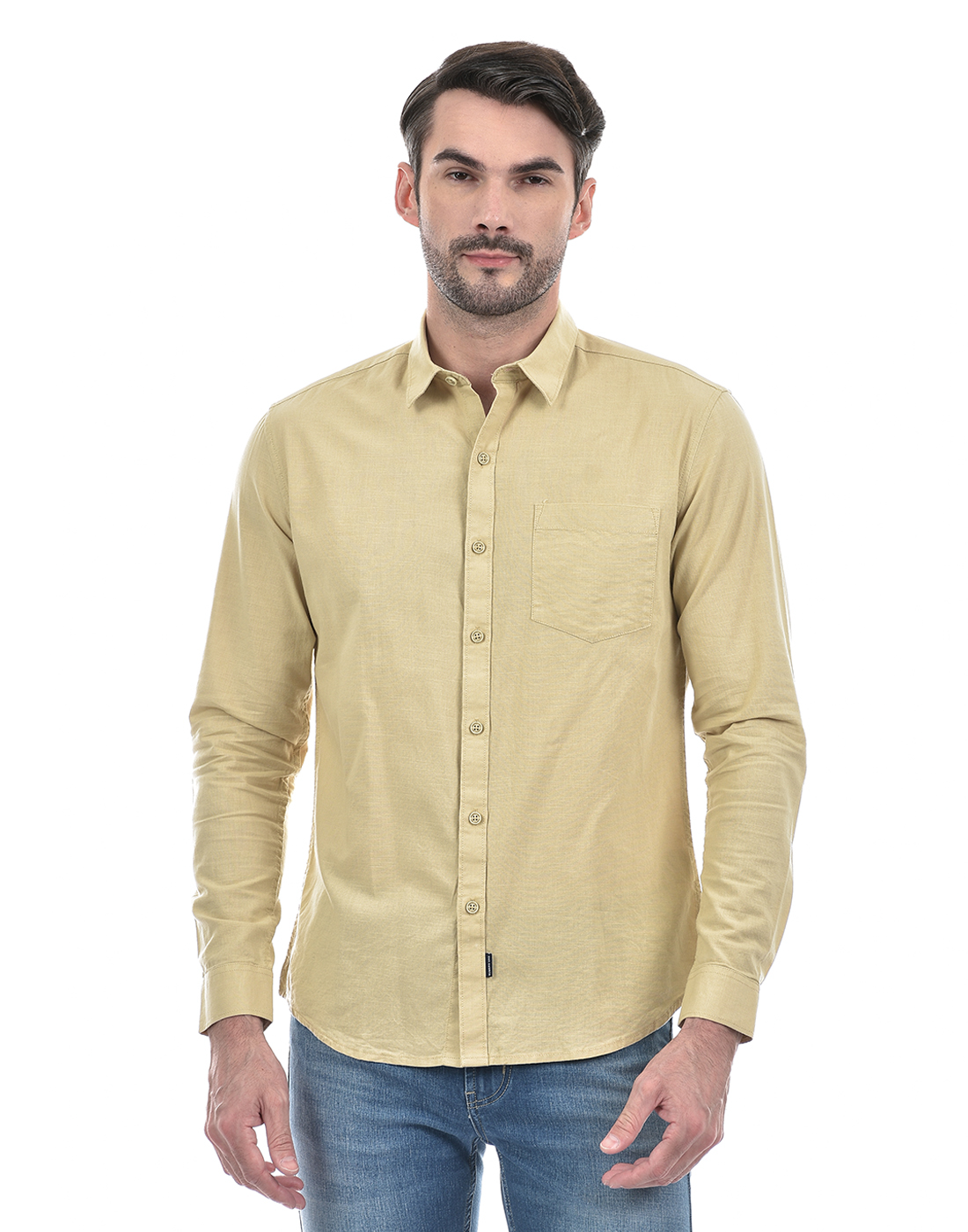 Numero Uno Men Solid Beige Shirt